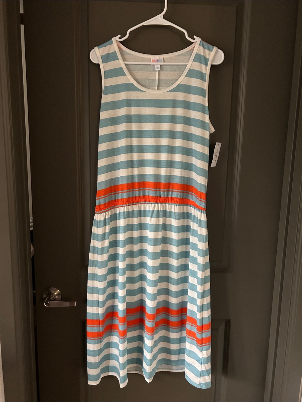 Striped Tank Womens Dress with Orange Accents